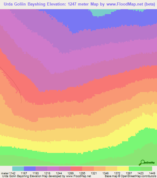 Urda Goliin Bayshing,Mongolia Elevation Map