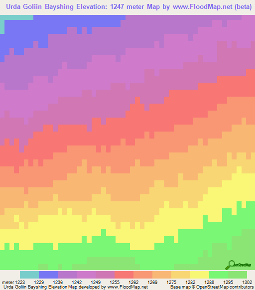 Urda Goliin Bayshing,Mongolia Elevation Map