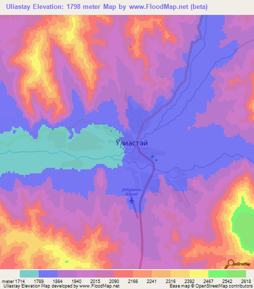Uliastay,Mongolia Elevation Map