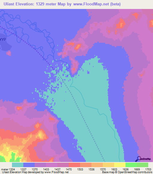 Uliast,Mongolia Elevation Map