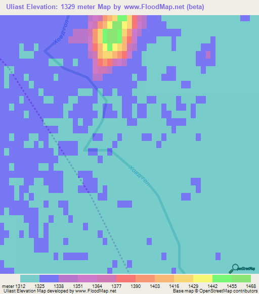 Uliast,Mongolia Elevation Map