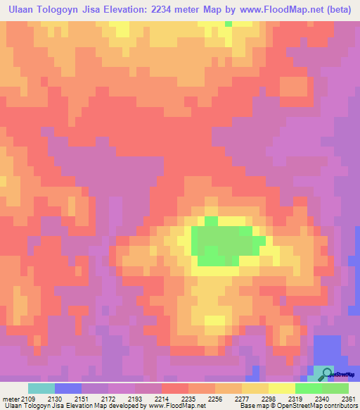 Ulaan Tologoyn Jisa,Mongolia Elevation Map