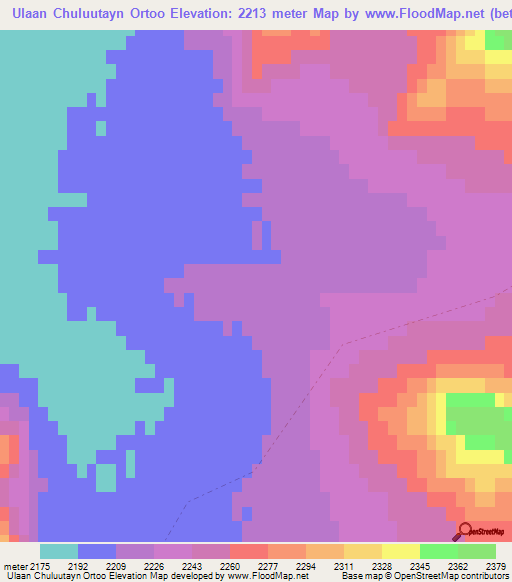 Ulaan Chuluutayn Ortoo,Mongolia Elevation Map