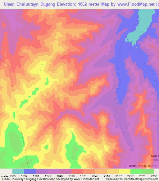 Ulaan Chuluutayn Dugang,Mongolia Elevation Map