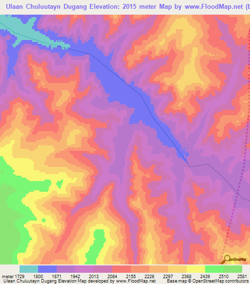 Ulaan Chuluutayn Dugang,Mongolia Elevation Map