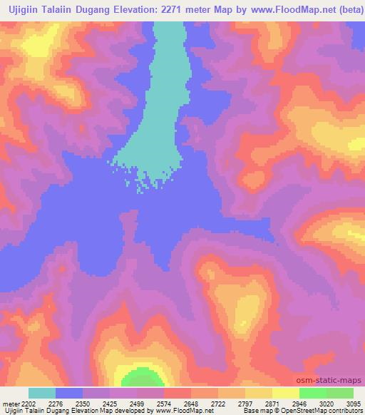 Ujigiin Talaiin Dugang,Mongolia Elevation Map