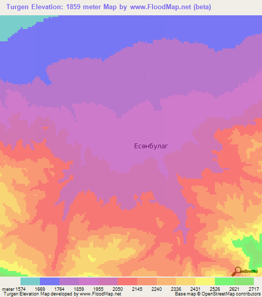 Turgen,Mongolia Elevation Map