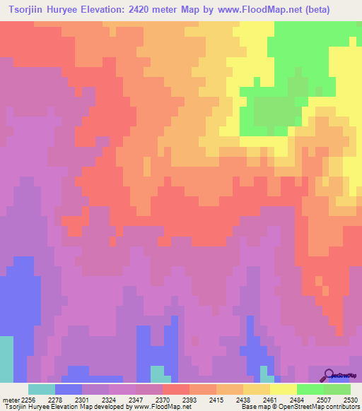 Tsorjiin Huryee,Mongolia Elevation Map