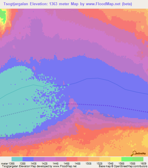 Tsogtjargalan,Mongolia Elevation Map
