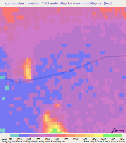 Tsogtjargalan,Mongolia Elevation Map