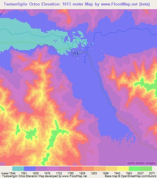 Tsetserligiin Ortoo,Mongolia Elevation Map