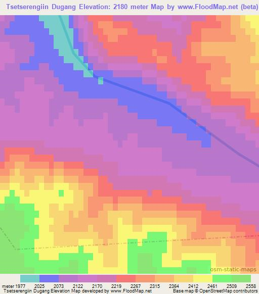 Tsetserengiin Dugang,Mongolia Elevation Map