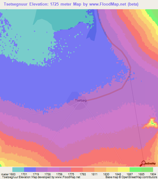 Tsetsegnuur,Mongolia Elevation Map