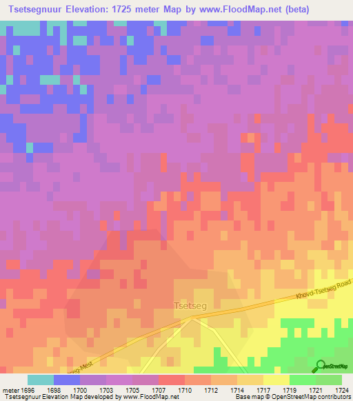 Tsetsegnuur,Mongolia Elevation Map