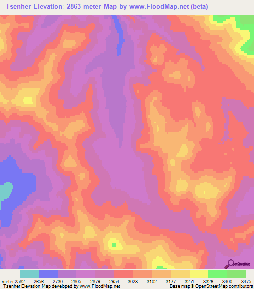 Tsenher,Mongolia Elevation Map
