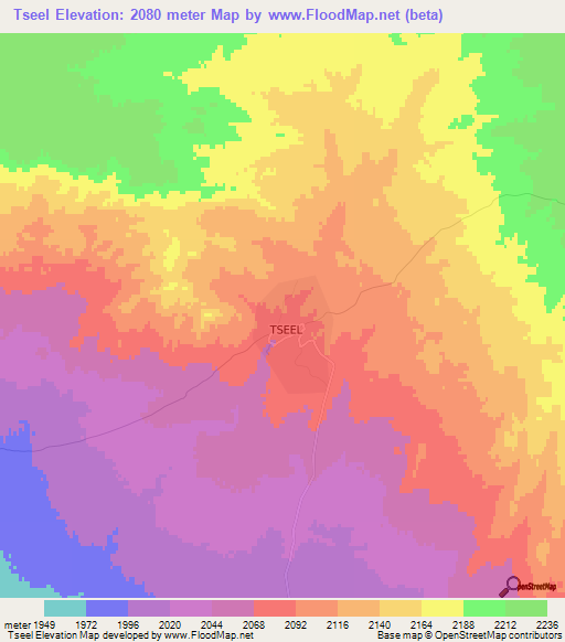 Tseel,Mongolia Elevation Map