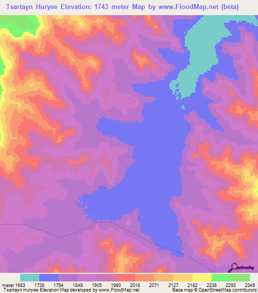 Tsartayn Huryee,Mongolia Elevation Map