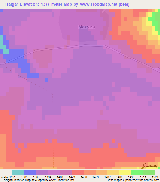 Tsalgar,Mongolia Elevation Map