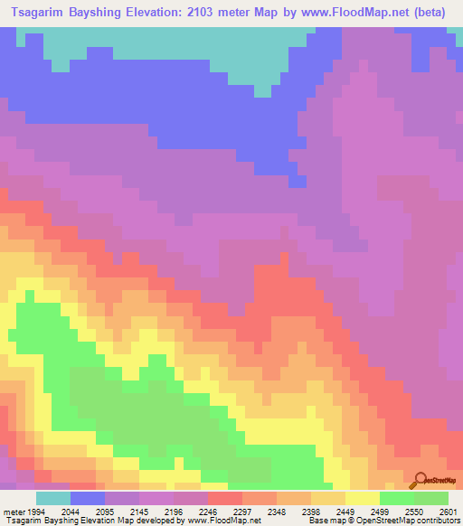 Tsagarim Bayshing,Mongolia Elevation Map