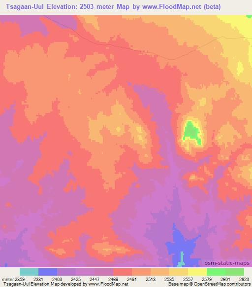 Tsagaan-Uul,Mongolia Elevation Map