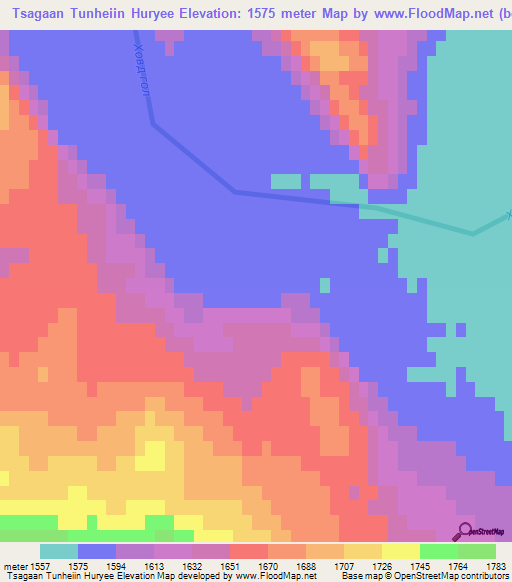 Tsagaan Tunheiin Huryee,Mongolia Elevation Map