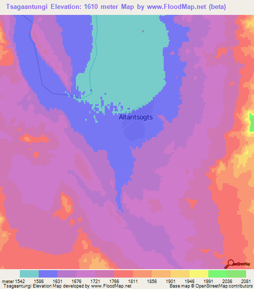 Tsagaantungi,Mongolia Elevation Map