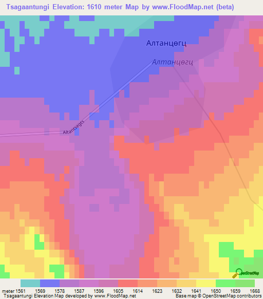 Tsagaantungi,Mongolia Elevation Map