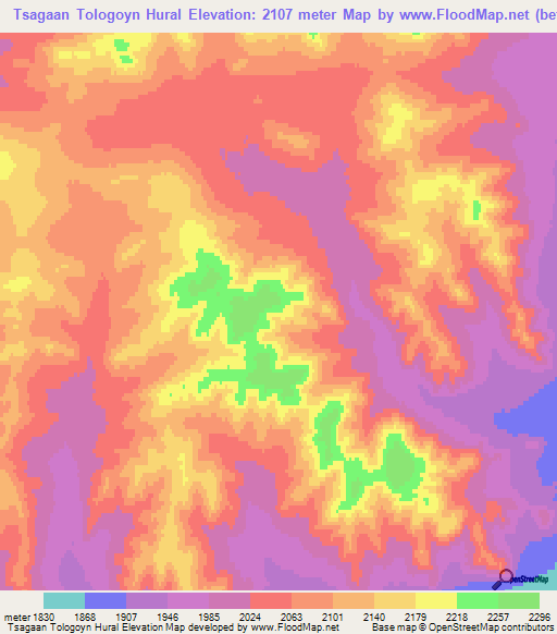 Tsagaan Tologoyn Hural,Mongolia Elevation Map