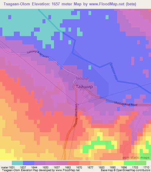 Tsagaan-Olom,Mongolia Elevation Map