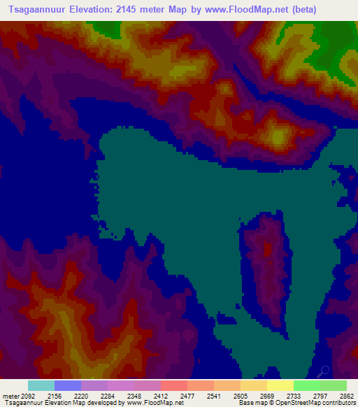 Tsagaannuur,Mongolia Elevation Map
