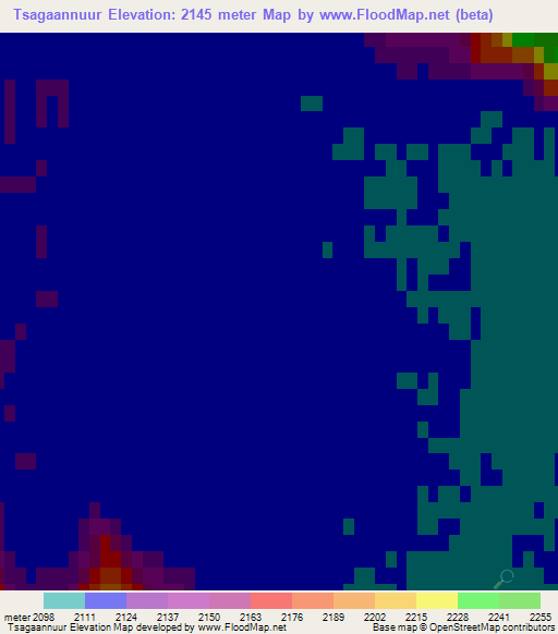 Tsagaannuur,Mongolia Elevation Map