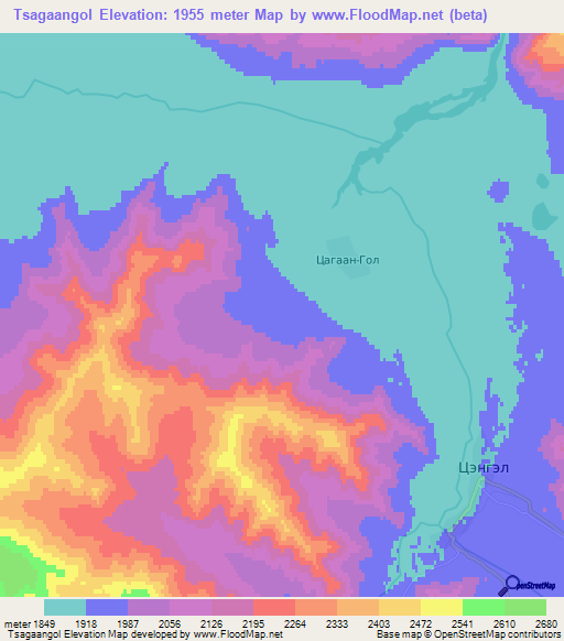 Tsagaangol,Mongolia Elevation Map