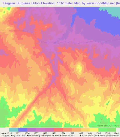 Tsagaan Burgaasa Ortoo,Mongolia Elevation Map