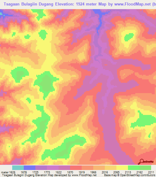 Tsagaan Bulagiin Dugang,Mongolia Elevation Map
