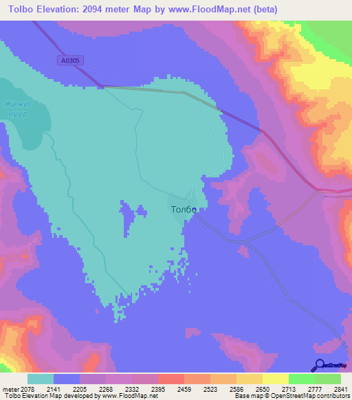 Tolbo,Mongolia Elevation Map