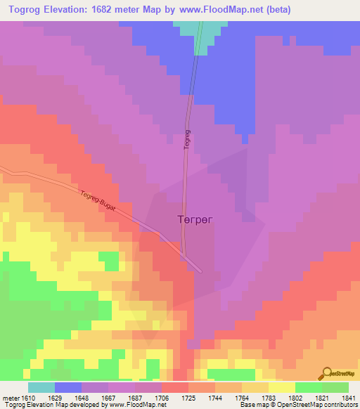 Togrog,Mongolia Elevation Map