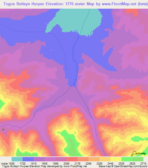 Togos Bulteyn Huryee,Mongolia Elevation Map