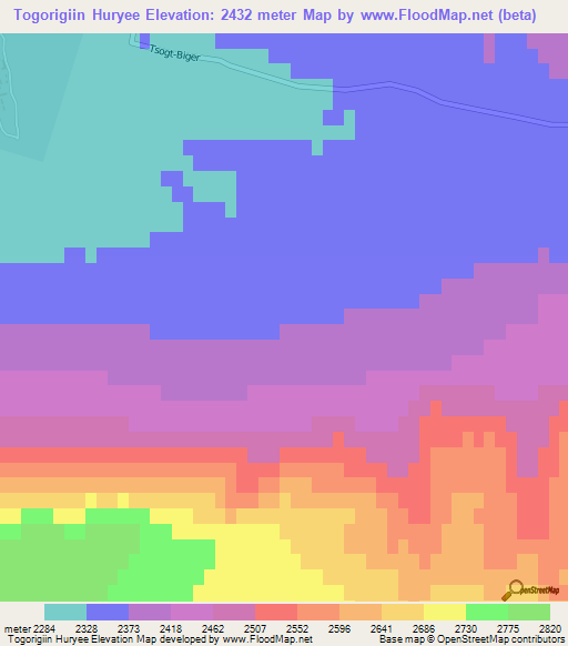 Togorigiin Huryee,Mongolia Elevation Map