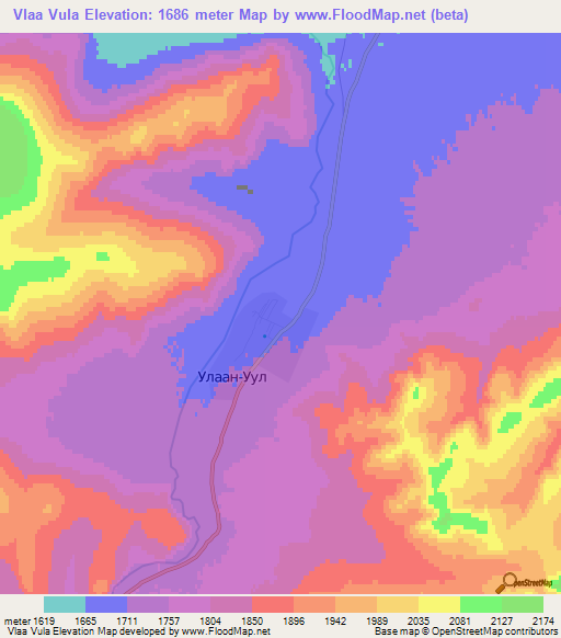 Vlaa Vula,Mongolia Elevation Map