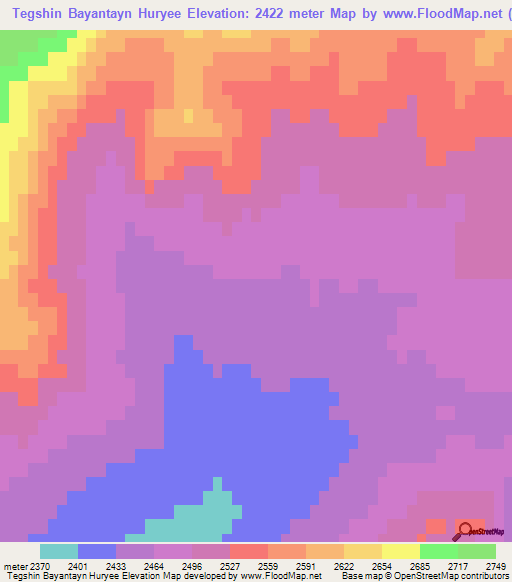Tegshin Bayantayn Huryee,Mongolia Elevation Map