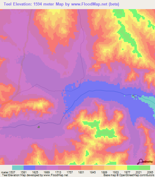Teel,Mongolia Elevation Map