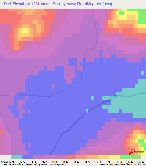 Teel,Mongolia Elevation Map