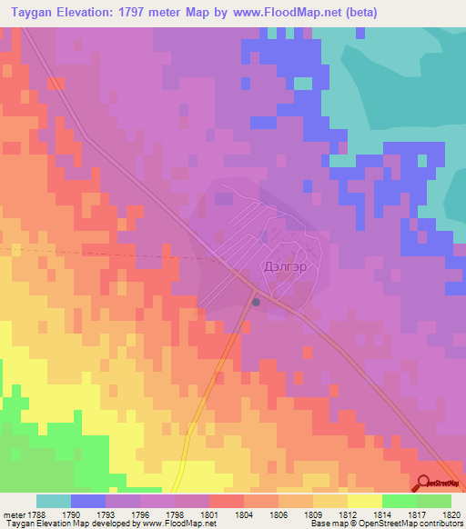 Taygan,Mongolia Elevation Map