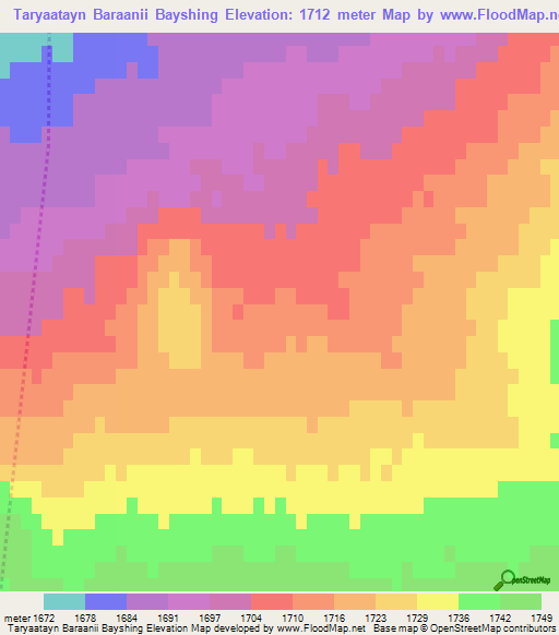 Taryaatayn Baraanii Bayshing,Mongolia Elevation Map