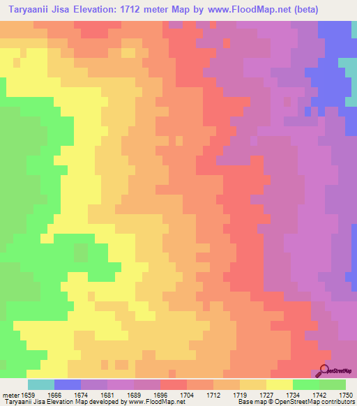 Taryaanii Jisa,Mongolia Elevation Map