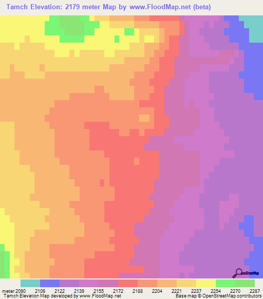 Tamch,Mongolia Elevation Map