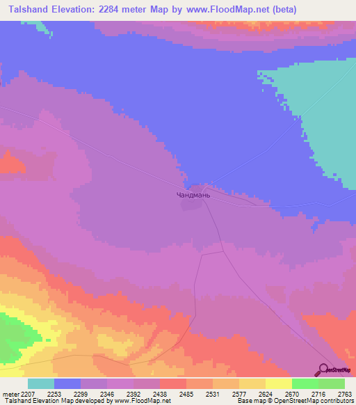 Talshand,Mongolia Elevation Map