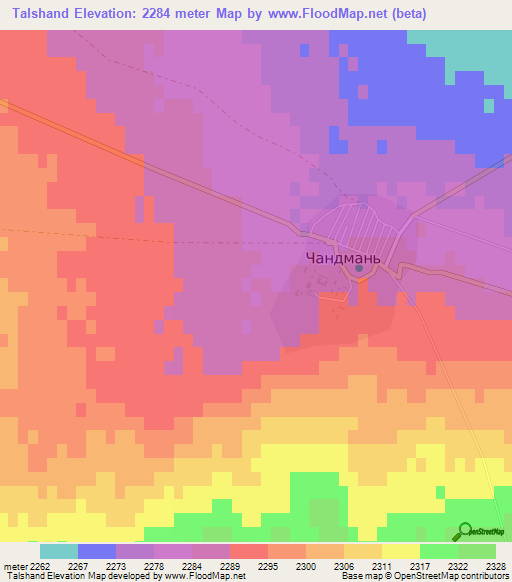 Talshand,Mongolia Elevation Map
