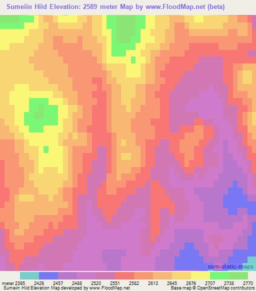 Sumeiin Hiid,Mongolia Elevation Map