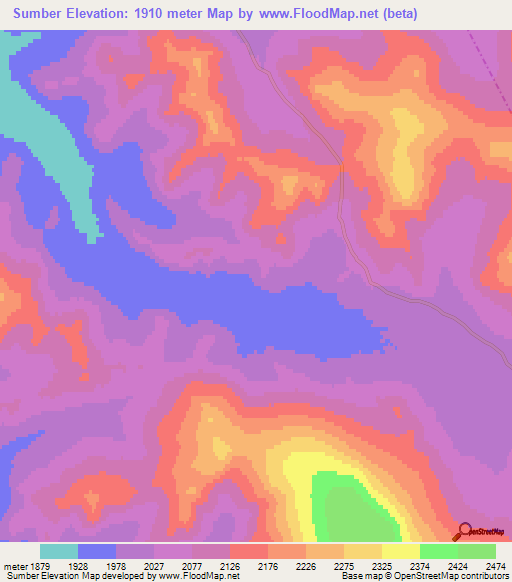 Sumber,Mongolia Elevation Map